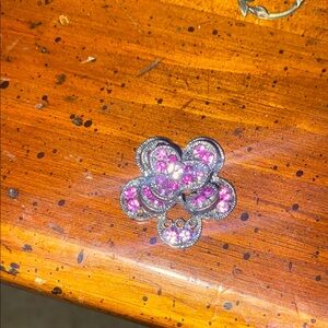 Pink and Silver Flower Brooch